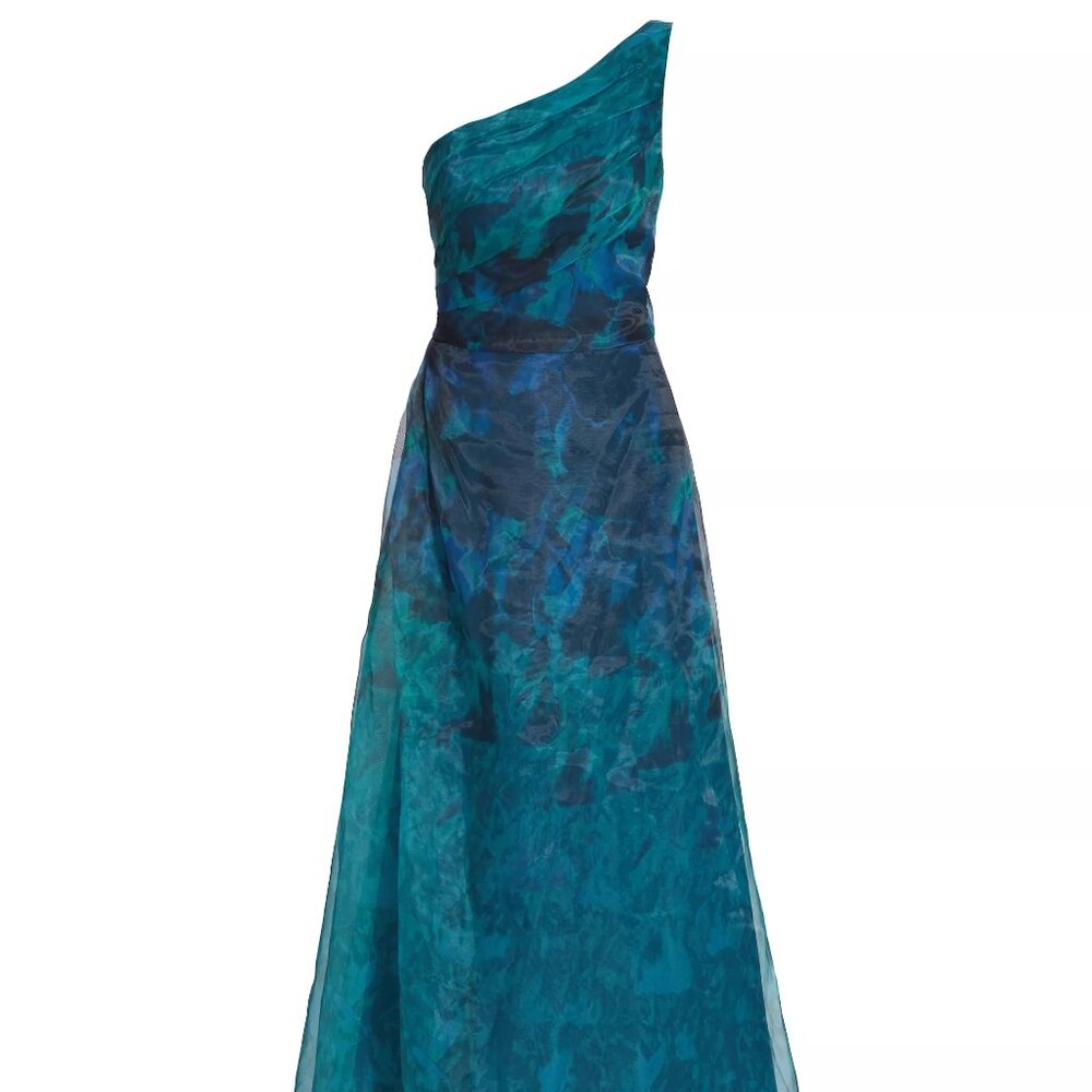 NWT - Floral One-Shoulder Organza Gown by Rene Ruiz Collection